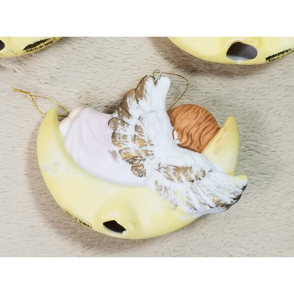 Angels Cherub Christmas Tree Ornaments 3 1/2" Ceramic 80s Collectible x3 Vintage - Picture 13 of 15